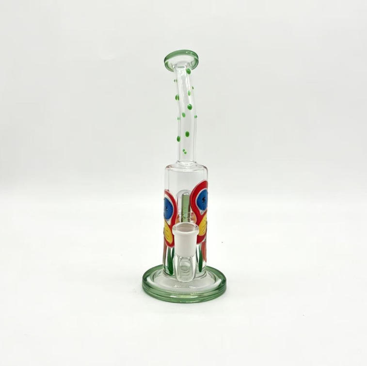 The green straight-tube glass features a filter element, and the bottle body is hand-painted with mushroom patterns for smooth and comfortable smoking. thumbnail 2
