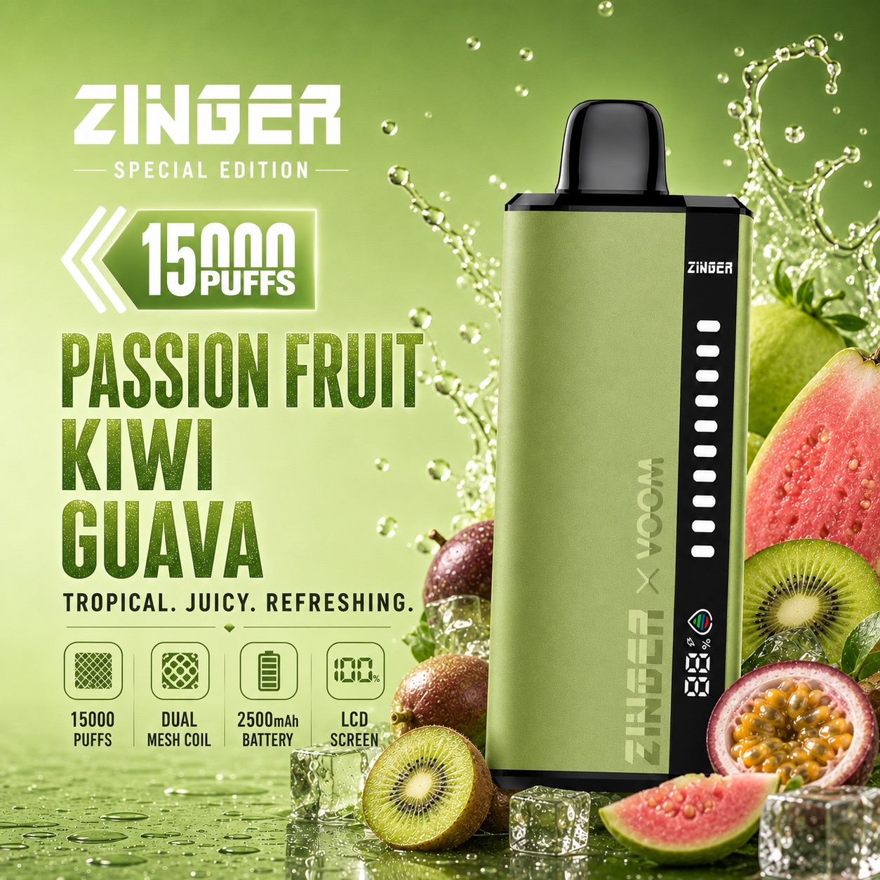 Zinger x Voom 15000 Puff - Passion Fruit Kiwi Guava