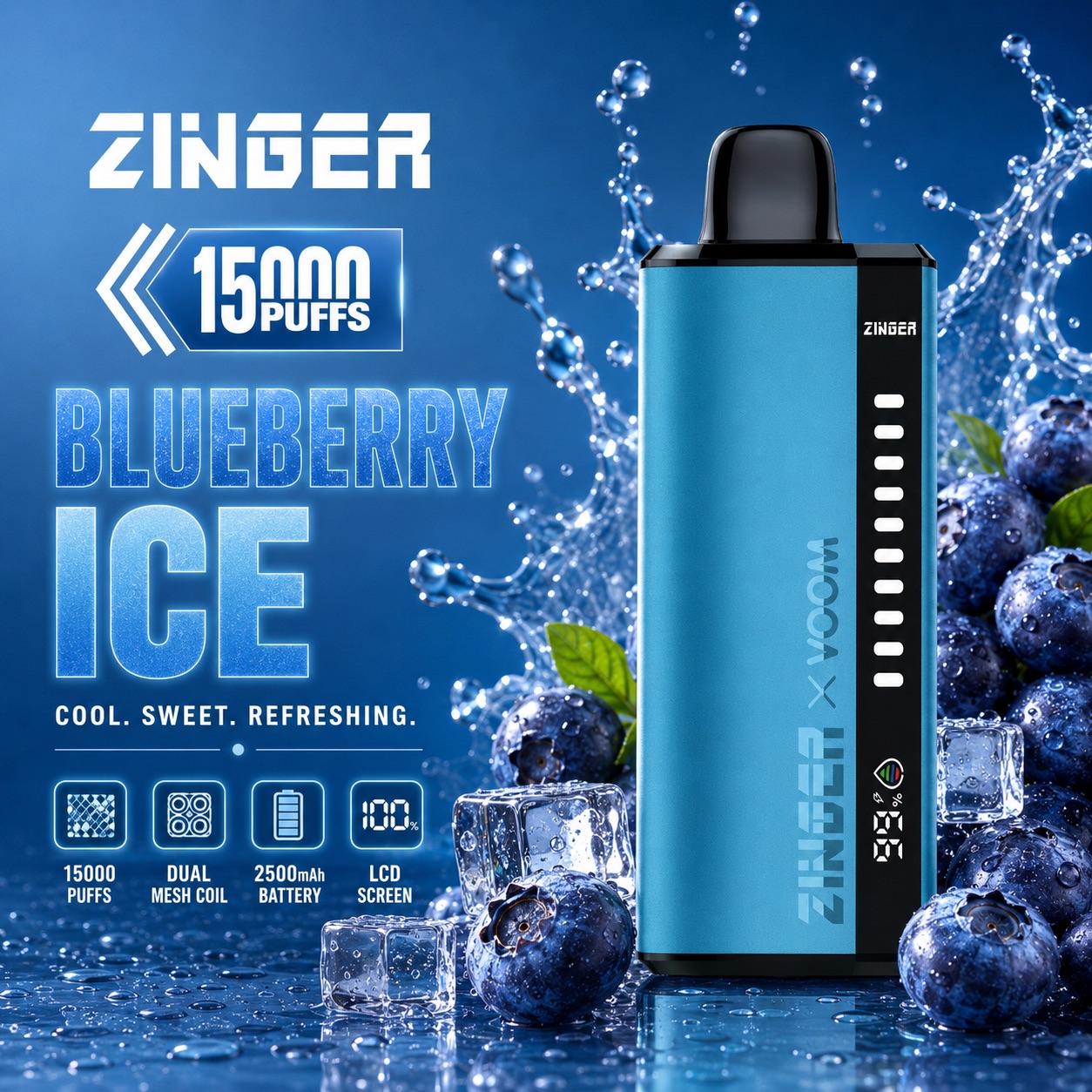 Zinger x Voom 15000 Puff - Blueberry Ice