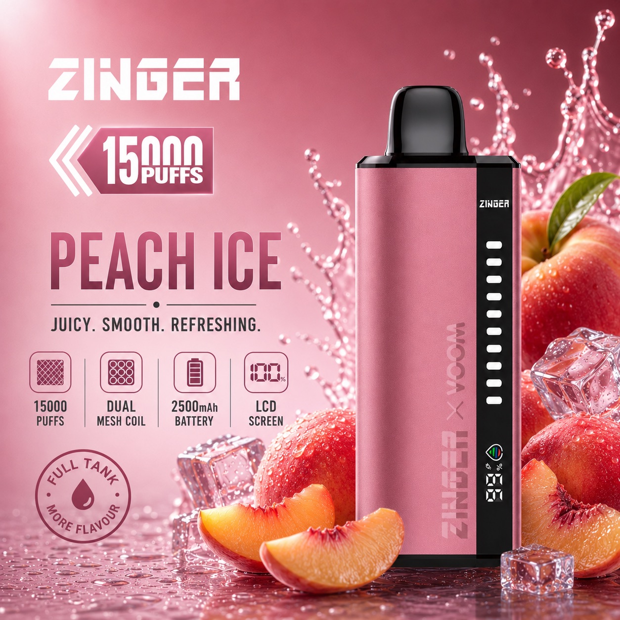 Zinger x Voom 15000 Puff - Peach Ice