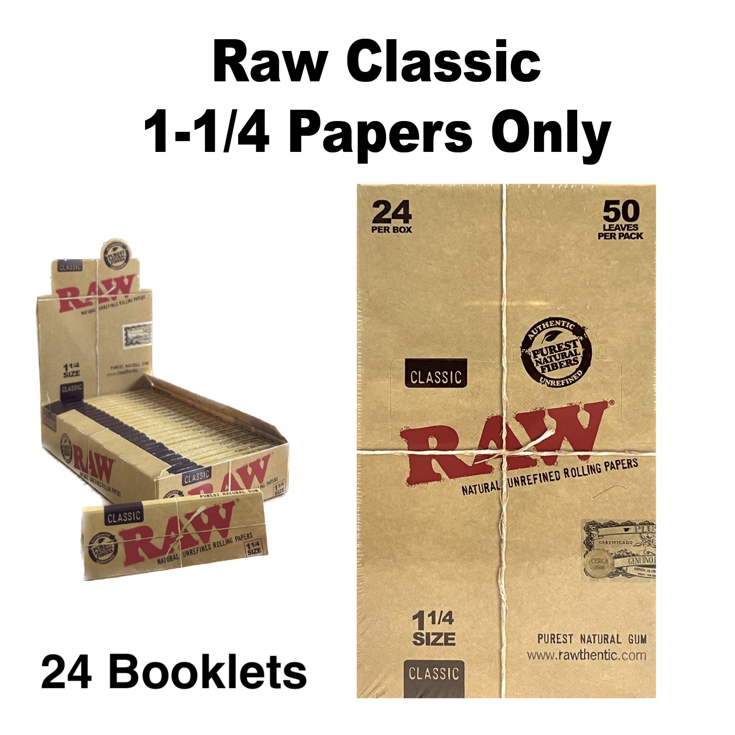 Raw Classic 1 1/4 Size Paper Only x 24 Booklets