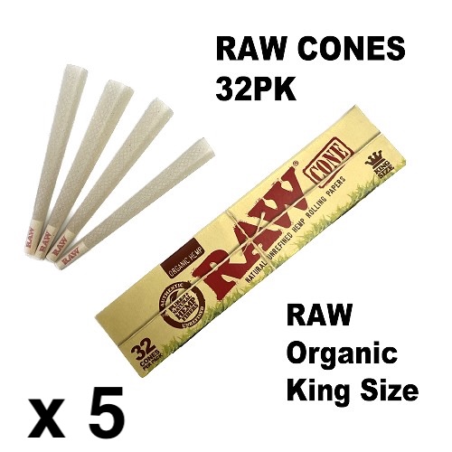 Raw Organic King Size 32 Cones x 5 Packs