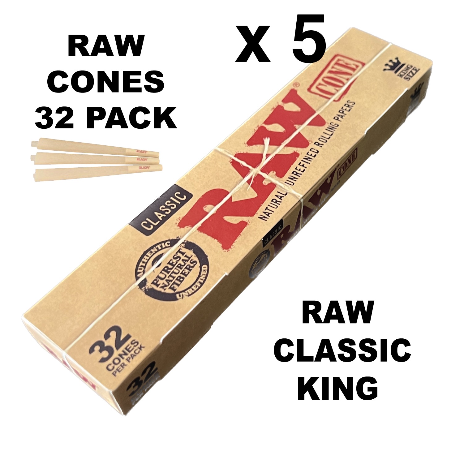 Raw Classic King Size 32 Cones x 5 Packs