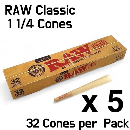 Raw Classic 1 1/4 Size 32 Cones x 5 Packs